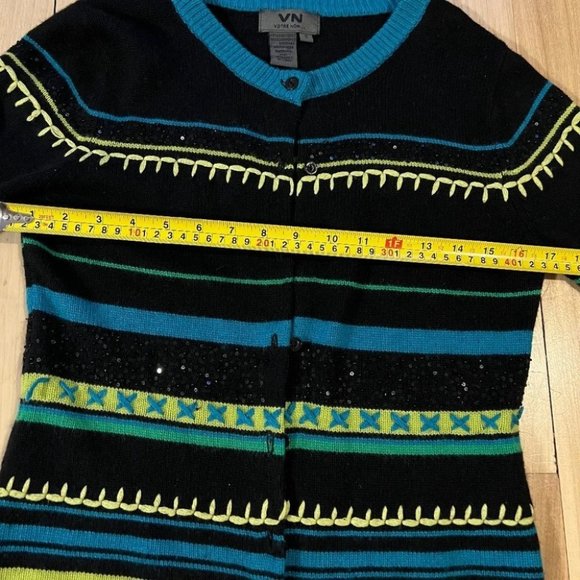 Vintage Votre Nom silk/cashmere blend embroidered striped cardigan - Picture 6 of 7